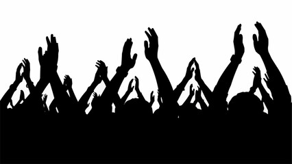 Silhouette of a crowd with hands raised in excitement.
