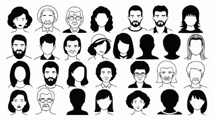 Collection of diverse people portraits in a clean line art style.