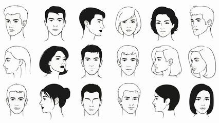 Collection of Diverse Human Head Portraits in Sketch Style.