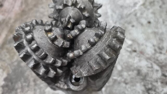 A tricone bit (or roller cone bit) used on the drilling rig after pulling out of hole with oil based mud
