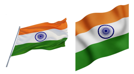  Waving Indian Flag Isolated on White, Png, Transparent Background