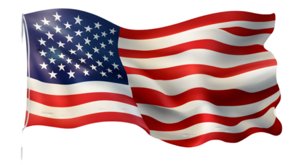 Patriotic american flag stars stripes waving isolated for independence day isolated on tranparent background