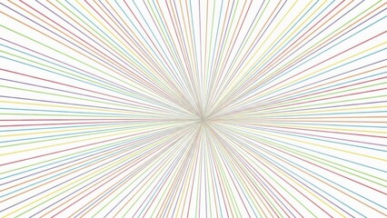 Delicate rainbow lines radiating from central point, soft pastel spokes in pink blue green yellow and purple forming airy minimal starburst abstract background for fresh modern design projects

