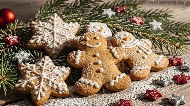 Gingerbread Cookies with Icing Decorations for Christmas Holiday