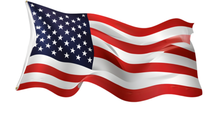 Waving united states of america flag, patriotism symbol, independence day concept isolated on tranparent background