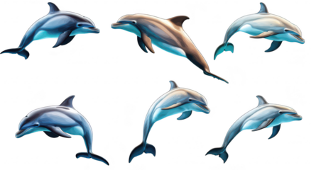 A illustration six dolphins swimming gracefully in a serene ocean environment. highlighting their playful nature and the beauty of marine life