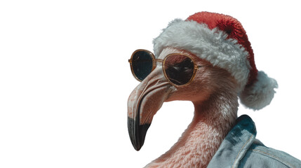 Stylish Flamingo Wearing Santa Hat and Sunglasses for Holiday Fun