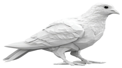 Low Poly White Bird Sculpture with Intricate Geometric Details