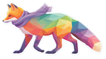 Obraz premium Colorful geometric fox wearing a scarf in a vibrant artistic design