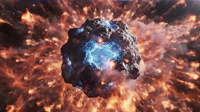 Fiery cosmic asteroid implosion