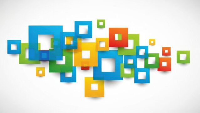 Geometric composition of overlapping colorful squares and rectangles on light background, modern abstract design concept for technology branding web and print graphics

 - Powered by Adobe