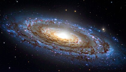 Rotating spiral galaxy viewed from an oblique angle in the infinite universe.