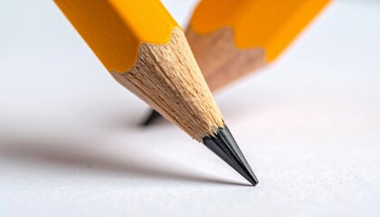 Extreme close-up of a new pencil with its graphite tip resting on a surface.