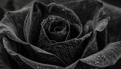 A striking grayscale image of a rose, focusing on the flower's form and deep shadows.
