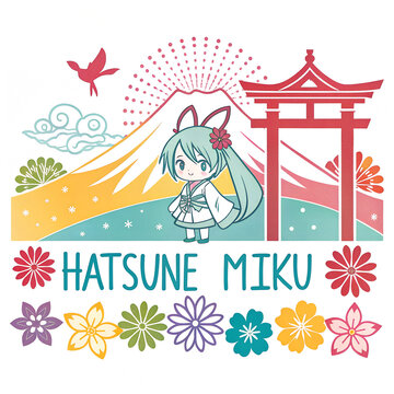 Hatsune Miku anime character, Hatsune Miku singing illustration, Hatsune Miku digital art, Hatsune Miku cosplay design, Hatsune Miku futuristic style