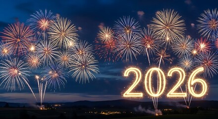 Dazzling Fireworks Light Up the Evening Sky, Marking the Advent of the Year 2026 with a Brilliant Celebration