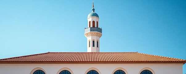 Faith, culture, and architecture represented by the roof of a mosque against a clear blue sky. The beauty of Islamic design, symbolizing the importance of religious practice, Generative AI