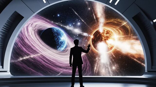 Stargazer amidst celestial grandeur cosmic voyage