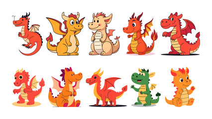 Obraz premium vector set of dragon cartoon illustration
