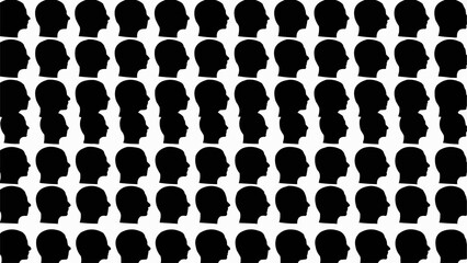 A multitude of human head silhouettes facing right in a grid pattern.