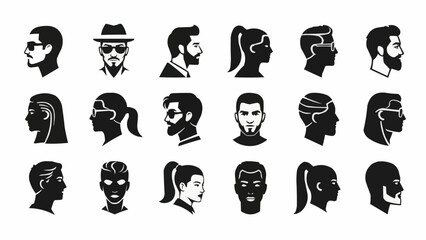 Collection of Diverse Human Profile Silhouettes Representing Various Styles and Genders.