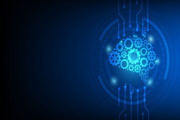 Creative background, the human brain on a blue background, the hemisphere is responsible for logic, and responsible for creativity.