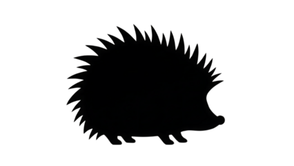 Silhouette of a hedgehog isolated on a transparent background for design and illustration