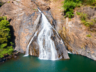 Dudhsagar Falls aerial panoramic view in Goa, India