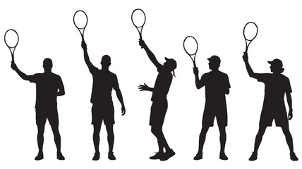 Tennis Players Silhouettes Holding Rackets Isolated on White Background
