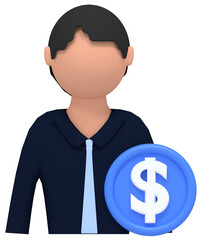 3D Rendering of Business Person with Dollar Coin
