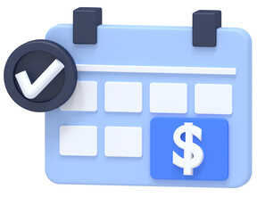 3D Calendar with Dollar Sign and Checkmark