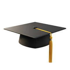 Graduation Cap Black Mortarboard with Gold Tassel on Transparent Background