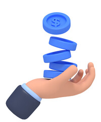 3D Render of Coins Falling on Hand