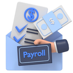3D Render of Payroll with Dollar Bills