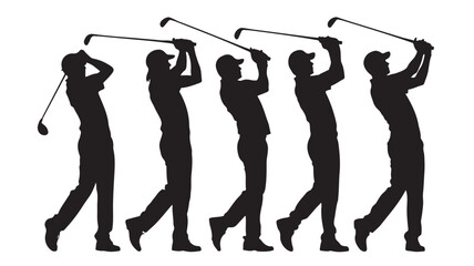 Golfer Silhouettes Swinging Golf Clubs Isolated on White Background