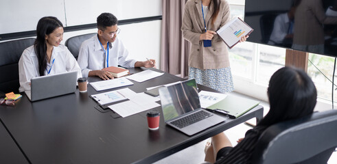 Diversity Woman leadership asian business people training Teamwork meeting asian employees working together colleagues