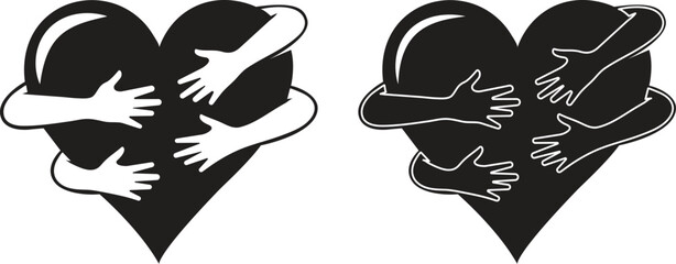 Contrasting heart symbols with human hands