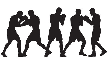 Boxer Silhouettes Fighting on White Background