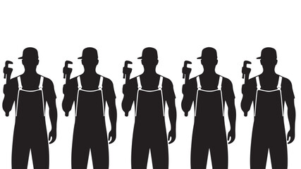 Men in Overalls Holding Smartphones Silhouettes Isolated on White