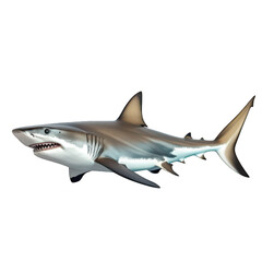Fototapeta premium A realistic depiction of a shark swimming gracefully through clear ocean waters. its powerful form and sharp features. with marine life subtly visible in the background