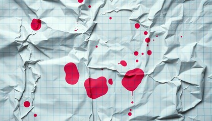 Close-up of crumpled, smudged graph paper showing ink stains and creases,  work,  pattern