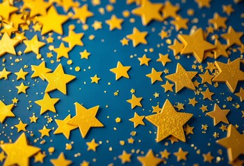 Scattered gold stars on a deep blue background,  gold stars,  premium