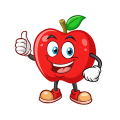Cute red apple mascot character vector illustration set displaying various friendly poses including a thumbs up, pointing, and waving, perfect for educational materials, school graphics, healthy food

