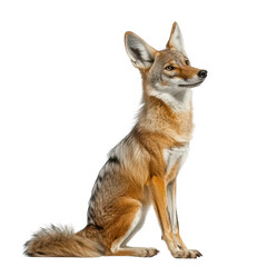 Fototapeta premium A majestic coyote sitting gracefully against a white backdrop. its natural beauty and alert demeanor. perfect for wildlife photography and educational purposes