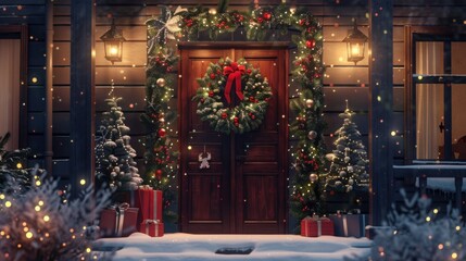 Fototapeta premium Christmas wreath door decoration renderings
