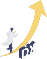 医療DXへ向かって走る男性医師のアイソメイラスト