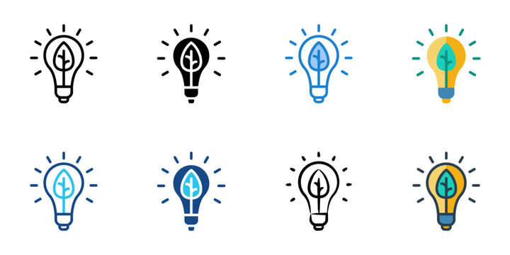 Eco bulb icon set multiple style vector collection. Editable Stroke 
