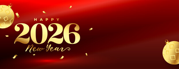 decorative happy new year 2026 party red banner