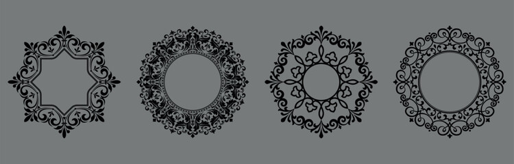 Set of decorative frames Elegant vector element for design in Eastern style, place for text. Floral black and gray borders. Lace illustration for invitations and greeting cards
