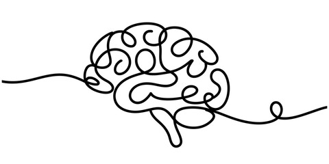 Abstract continuous line drawing representing the human brain and thought processes Vector, illustration
